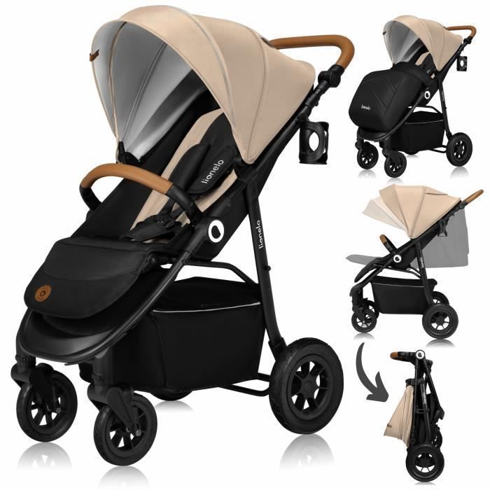 Poussette bébé compacte - LIONELO Natt - Jusqu'à 22 Kg - Légère & pliable - Roues gonflables - Beige