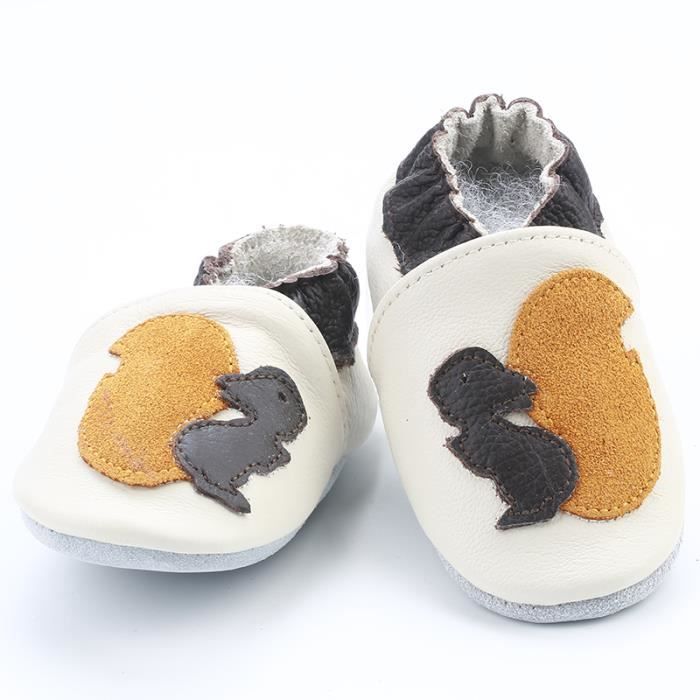 Chaussons Bebe Cuir Souple Chaussures Premiers Oiseau Brun Unisexes Avec Des Chaussures Blanc Cdiscount