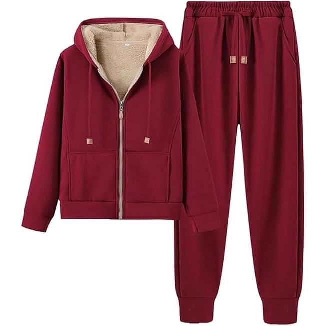 Jogging Femme 2 Pièces - Sweat Zippé à Capuche Et Pantalon Velours, Coupe Ample Et Confortable, Pour Sport Ou Décontraction