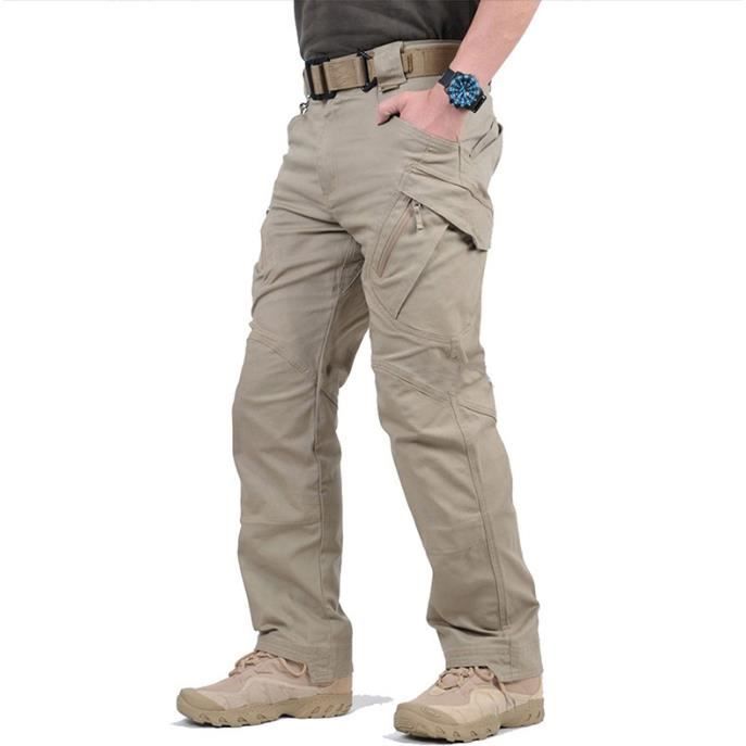 Pantalon Cargo Homme Randonnée Treillis Militaire Homme Tactique Pantalon de Travail Homme avec Poches Multifonctions-Kaki