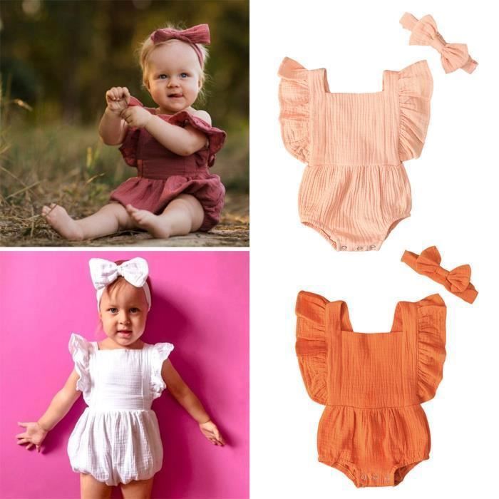 Combinaison courte bebe fille sans manche Marque Modele Rouge Dos nu Manche volant Rouge Cdiscount Pret a Porter