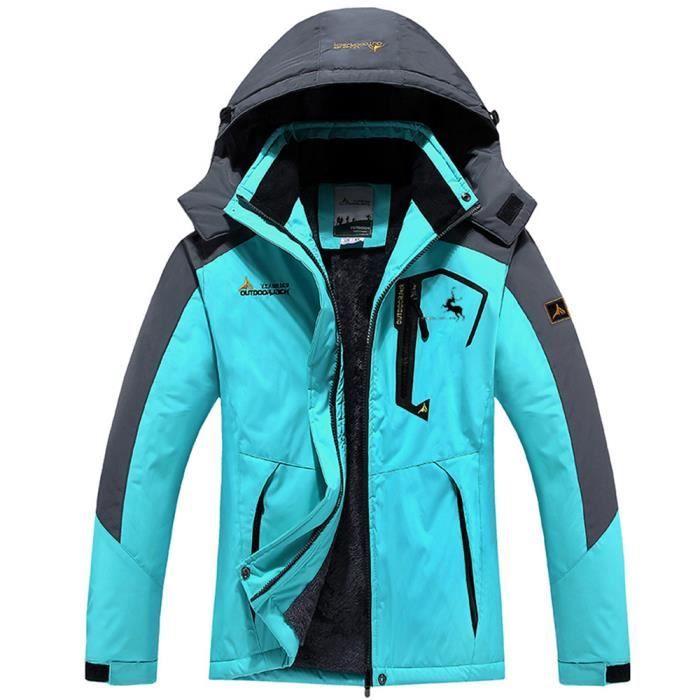 Veste de Ski Hommes Imperméable de Montagne Manteau Extérieur en Polaire Coupe-Vent avec Capuche - FBC98A - Bleu