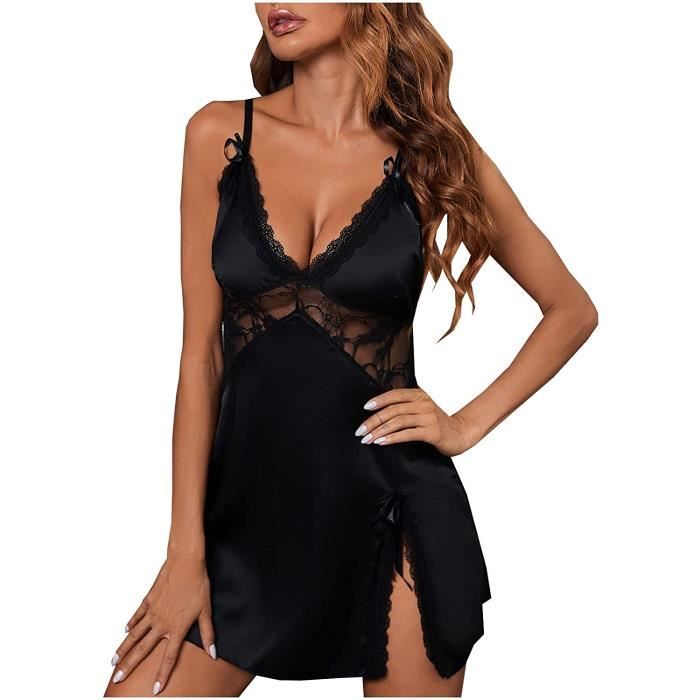 PYJAMA - CHEMISE DE - Femmes Sexy Lingerie Babydoll - Nuisette Femme Sexy  Hot String Femme Sexy Chic Porte Noir Noir - Cdiscount Prêt-à-Porter