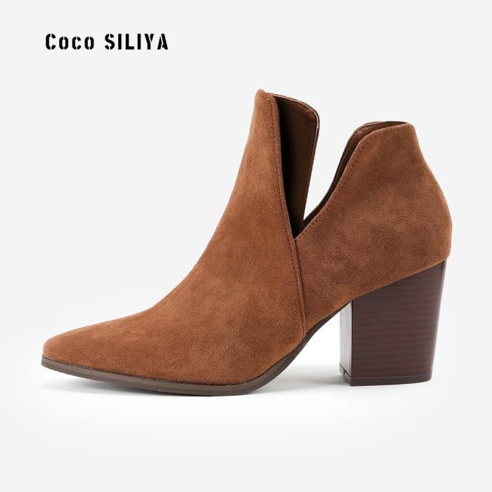 Boots daim outlet marron femme