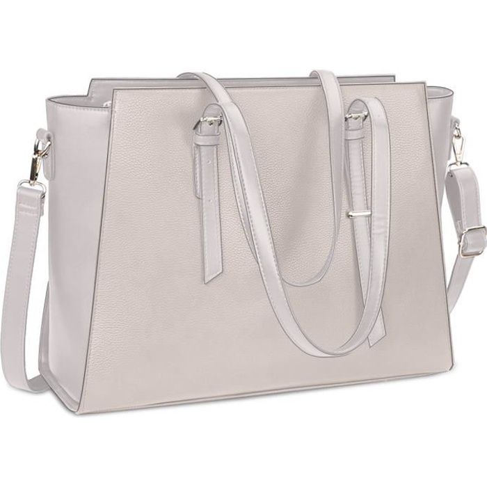 NEWHEY Sac Cabas Femmes Grand PU Cuir Sac de Cours Sac Ordinateur Portable Sac a Main pour Les Cours Lycee 15.6 Pouces Gris 