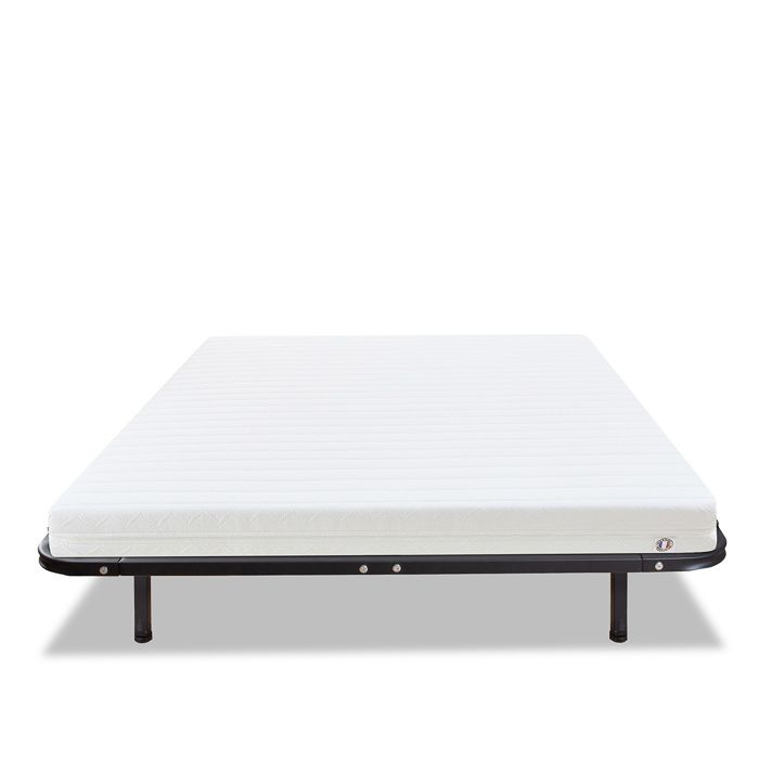 Ensemble Egio 90x200 cm Matelas Mousse + Sommier Métal - Blanc