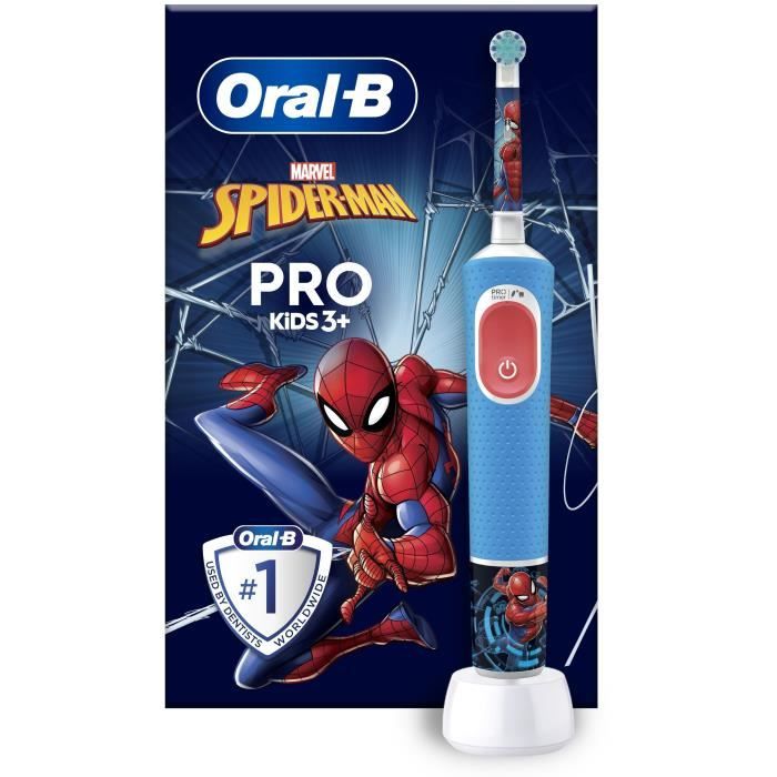 Oral-B Pro Kids3+ Brosse à dents électrique enfant Spiderman Marvel 1 Brossette Brossage Doux Minuteur et Vibrations