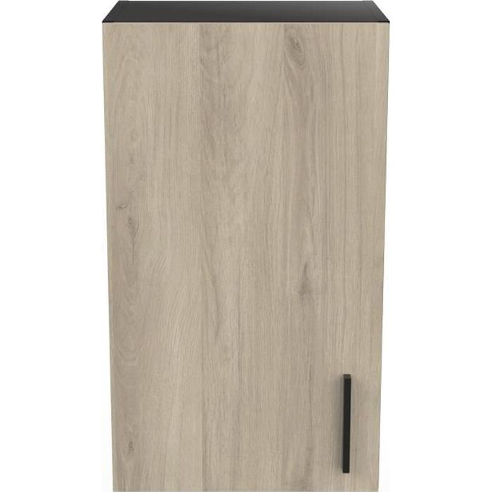 meuble haut de cuisine coloris chêne kronberg, noir mat - longueur 40 x hauteur 70 x profondeur 30 cm