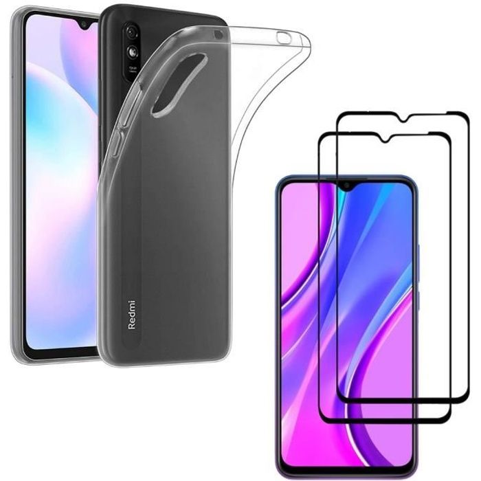 Coque Xiaomi Redmi 9A Silicone Transparente Antichoc + 2 Verres Trempés - Neuf