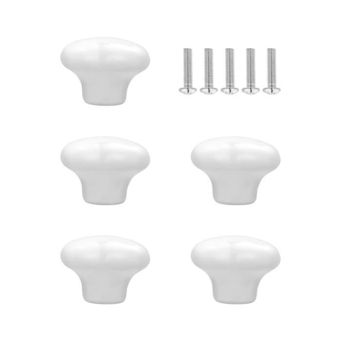 WINOMO 5 pcs Durable Ronde En Céramique Armoire De Cuisine Tiroir Boutons Porte Tirez Poignées (Blanc)   POIGNEE DE PORTE