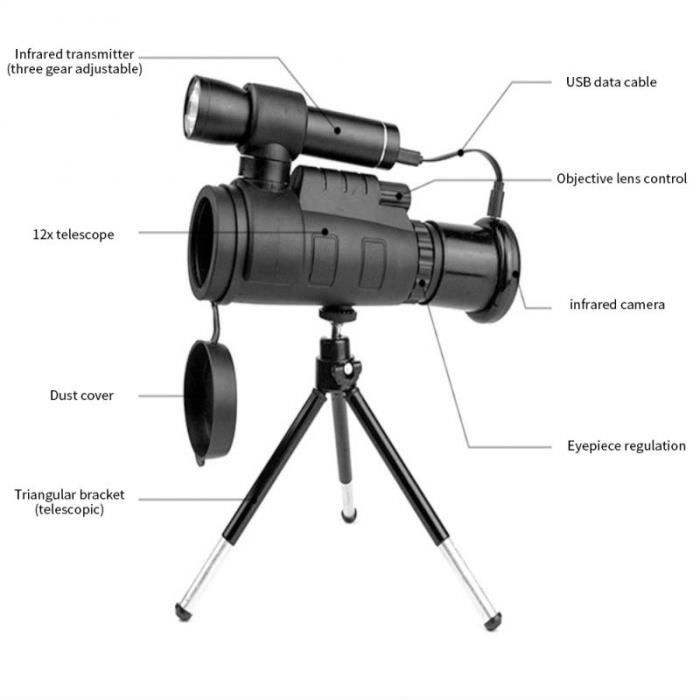 Télescope monoculaire optique de vision nocturne 100x90-Noir