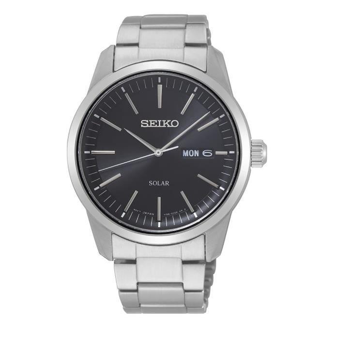 SEIKO Montre -  - Classique - Solaire - Acier inoxydable - Cadran noir 