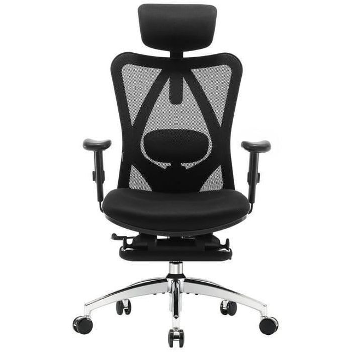 SIHOO Chaise de Bureau Ergonomique avec soutien lombaireChaise De Bureau en maille avec repose-pieds/dossier réglablesNoir150KG