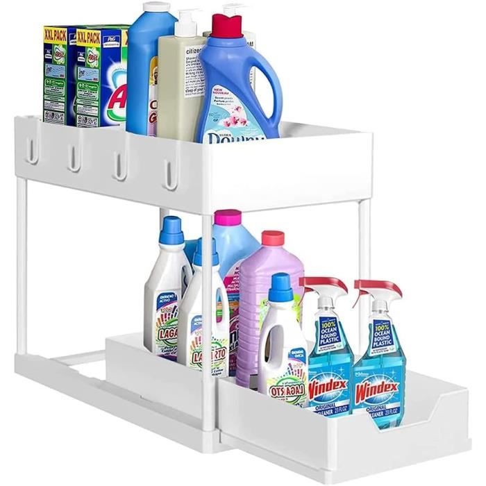 Organisateur Coulissant 2 Niveaux Pour Placard - 26x37x38,5 Cm, Acier, Rangement Sous Évier/Cuisine/Salle De Bain - 11