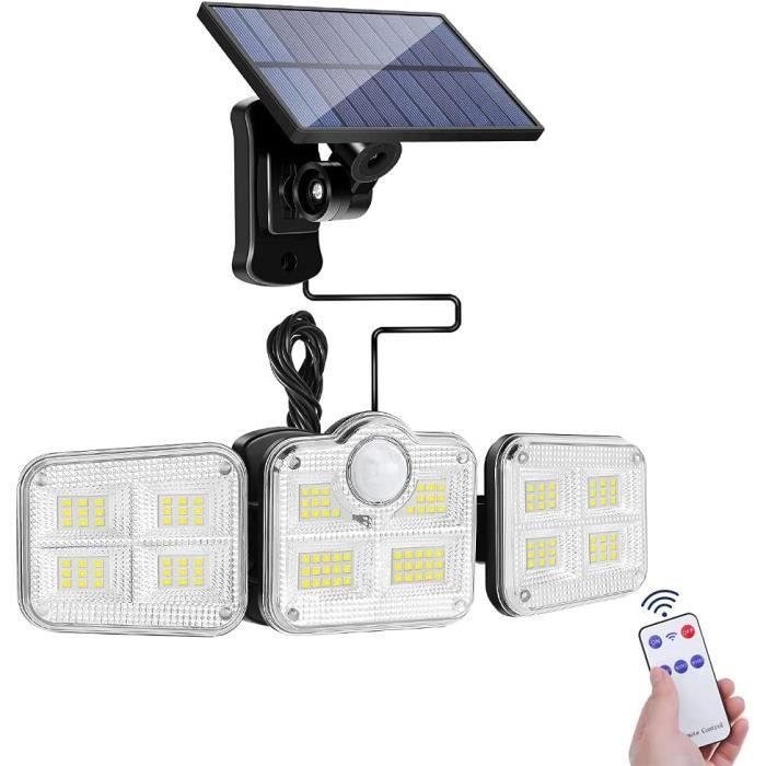 Lumiere Solaire Exterieur avec Detecteur de Mouvement, 138 LEDs Lampe Solaire  Exterieur,Spot Solaire avec Télécommande - Cdiscount Maison