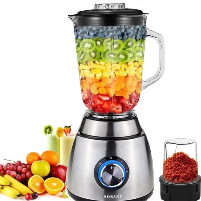 SHARDOR Blender Puissant 700W – 6 Lames Inox, 1,25L Verre, 2 Vitesses + Pulse – Mixeur Smoothie, Glace Pilée, Soupes, Baby Food