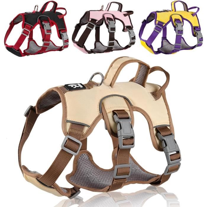 Harnais Réfléchissant Anti-traction Pour Chien - Taille M, Noir, Sangle Poitrine Rembourrée, Poignée Dorsale