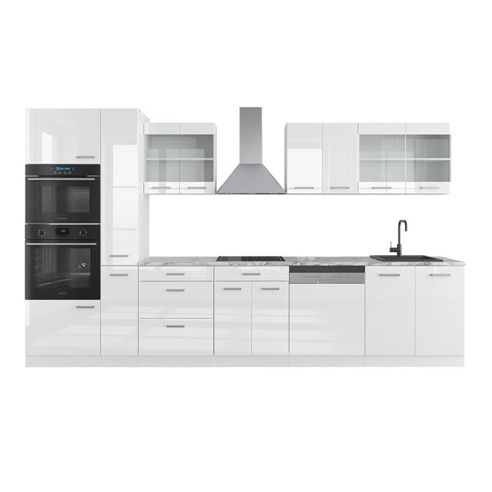 Vicco Cuisine R-Line, Blanc Brillant/Anthracite, 160cm Avec Meuble Four Encastrable Avec Plan De Travail | Leroy Merlin