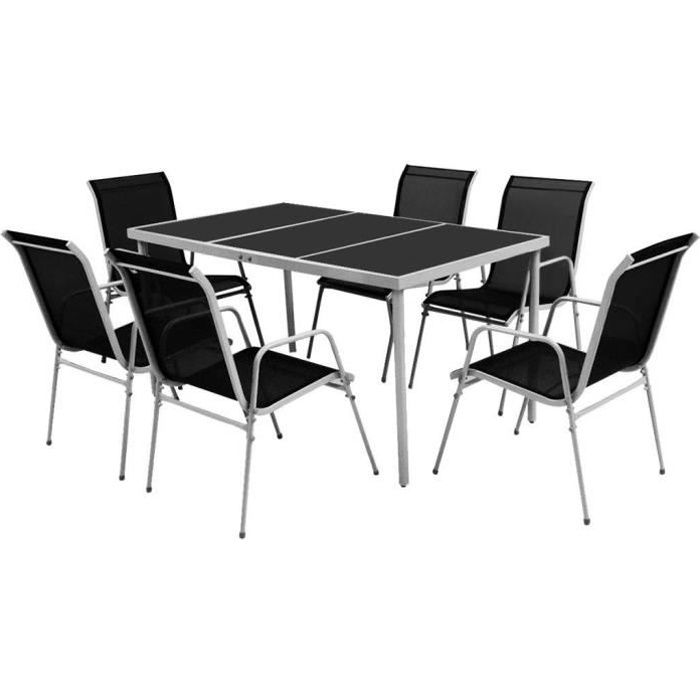 Ensemble De Salle A Manger D Exterieur 7 Pcs Table Chaise De Jardin Noir Cdiscount Jardin