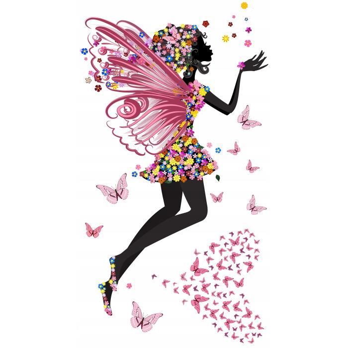Sticker Mural Fée & Papillons Personnalisable - Prénom & Couleur Au Choix - Fabriqué En France