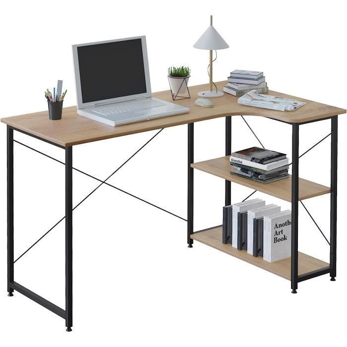 WOLTU® TSG24hei Bureau dordinateur en L Forme Table Travail en Bois et Acier LxPxH 83x40x72,5 et 63x40x72,5cm ,Chêne 