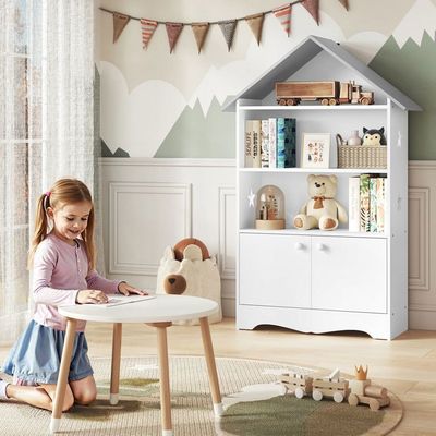 WOLTU Bibliothèque Rotative Pour Enfants 4 Niveaux - Étagère Maison Blanche 63x59x125cm Avec 13 Compartiments