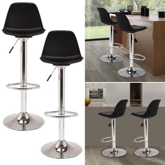 WOLTU Tabouret De Bar Pivotant Réglable En Hauteur - Siège PVC Noir Avec Repose-Pieds, Pour Cuisine Et Comptoir