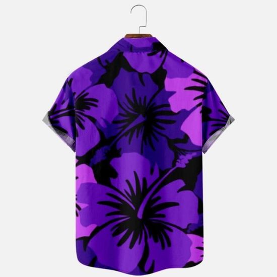 Chemise hawaienne homme a fleur grande taille imprimee a manches courtes une poche Violet Violet Cdiscount Pret a Porter