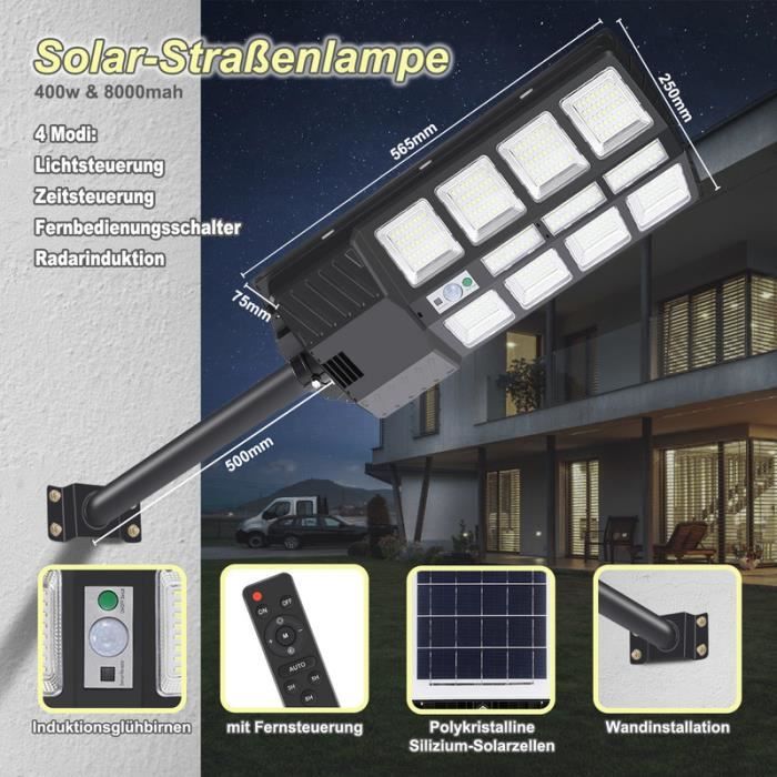 Pack De 2 Réverbères Solaires LED 1200W - Détecteur De Mouvement, Télécommande, étanche IP67 - Pour Parking, Rue, Jardin