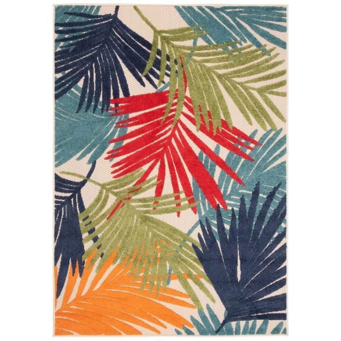 Grand Tapis Vert Avec Centre Rouge Et Bleu Et Franges - 217 X 150 Cm - Occasion