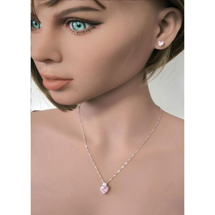 Parure Cœur Argentée Avec Zirconium – Collier + Boucles D'oreilles, Femme, Neuve Sans Boîte