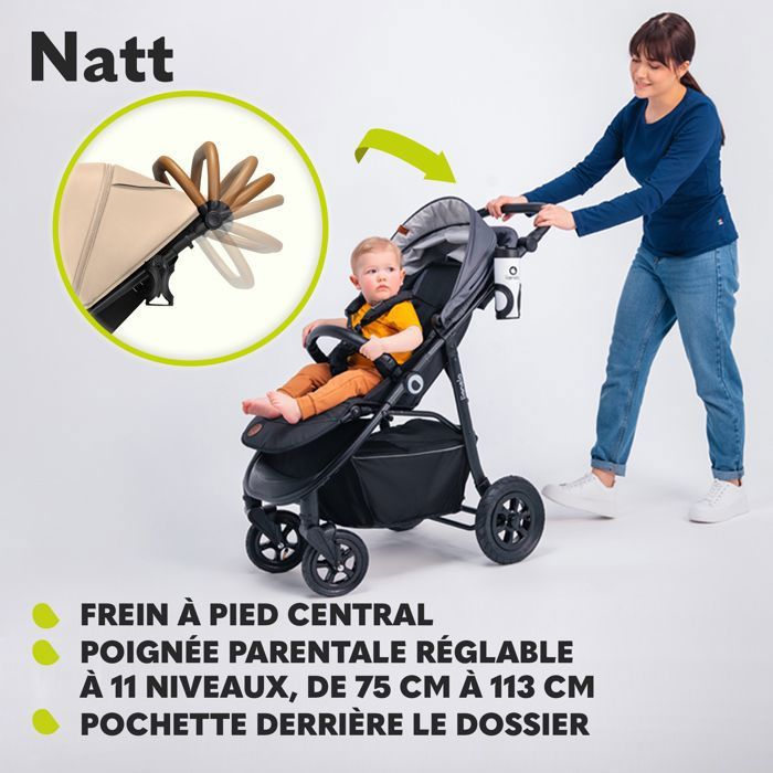 Poussette bebe compacte LIONELO Natt Jusqu a 22 Kg Legere pliable Roues gonflables Beige Cdiscount Puericulture Eveil bebe