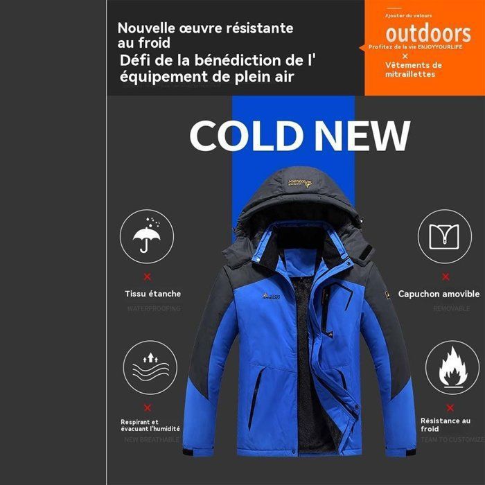 Wantdo Femme Veste de Montagne Outdoor Coupe-Vent avec Capuche Extérieur Manteau d'hiver Chaud Amovible Veste Imperméable Veste Randonnée pour Voyage, Bleu, XL
