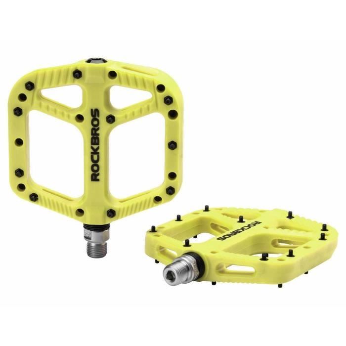 ROCKBROS Pedales VTT Velo 9 16 Paires Pedales Plates Large en Nylon Pedale Velo Route 3 Roulements Anti Glissant Jaune Cdiscount Sport