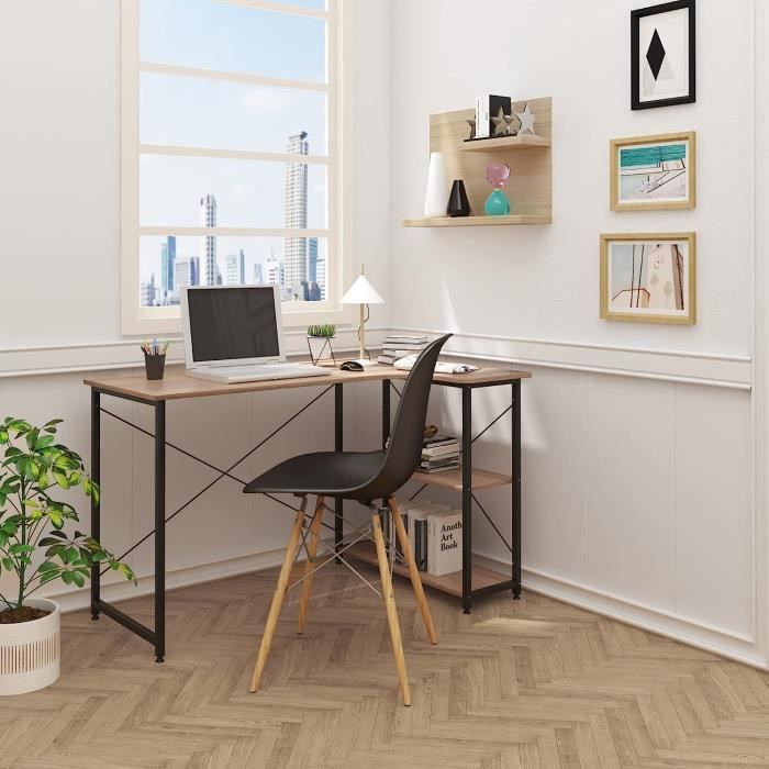 Table bureau en bois et acier - WOLTU - 120 x 74 x 71,5 cm - Noir et chêne  clair - Cdiscount Maison