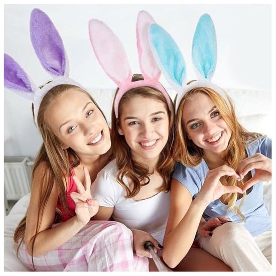 Serre-Tête Oreilles De Lapin En Peluche - Lot De 4 (Rose Et Blanc) | Pour Cosplay, Pâques Et Fêtes