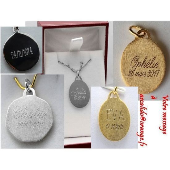 Médaille ronde ANGE et chaine 45cm en argent massif 925 ...