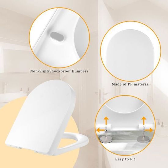 Abattant WC a Fermeture Douce Cuvette Toilette WC en U avec Charnieres Inoxydable Lunette WC Frein de Chute Montage Rapide Blanc Cdiscount Bricolage