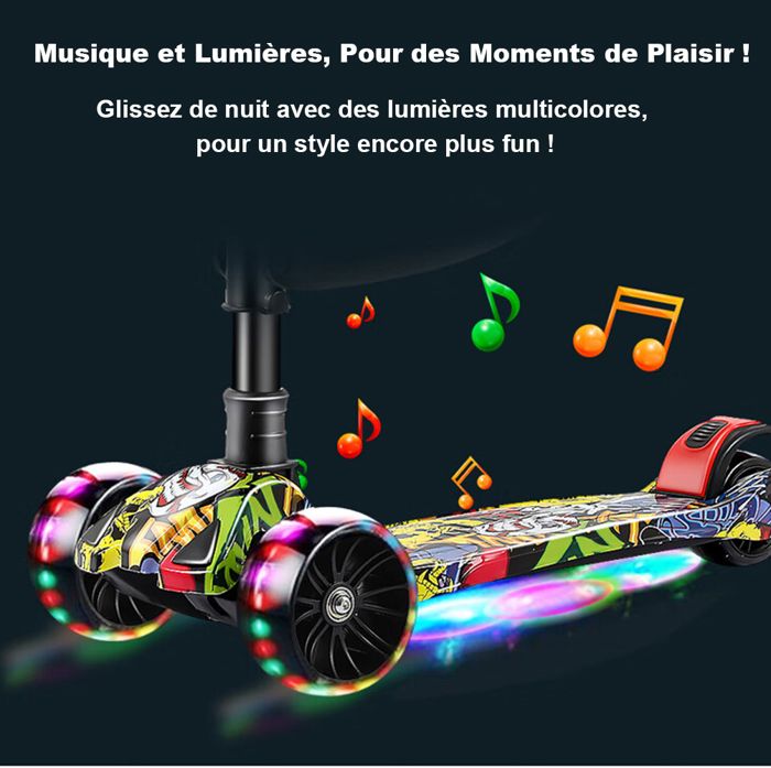 Trottinette Électrique Enfant SmooSat E9 Apex – Bluetooth, Lumières Arc-en-ciel, 3 Vitesses, Hauteur Réglable – 8 Ans Et +