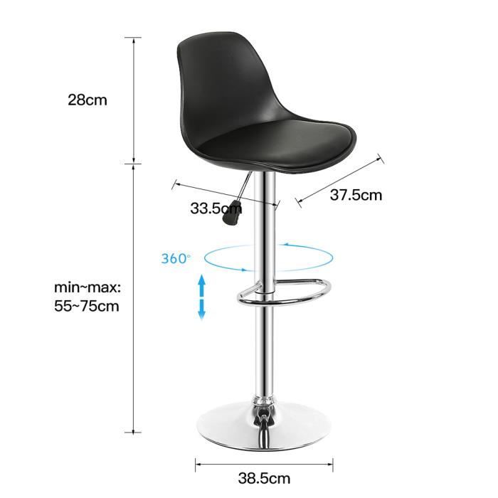 Ensemble de 4 Tabourets de Bar avec Hauteur Réglable et Rotation à 360