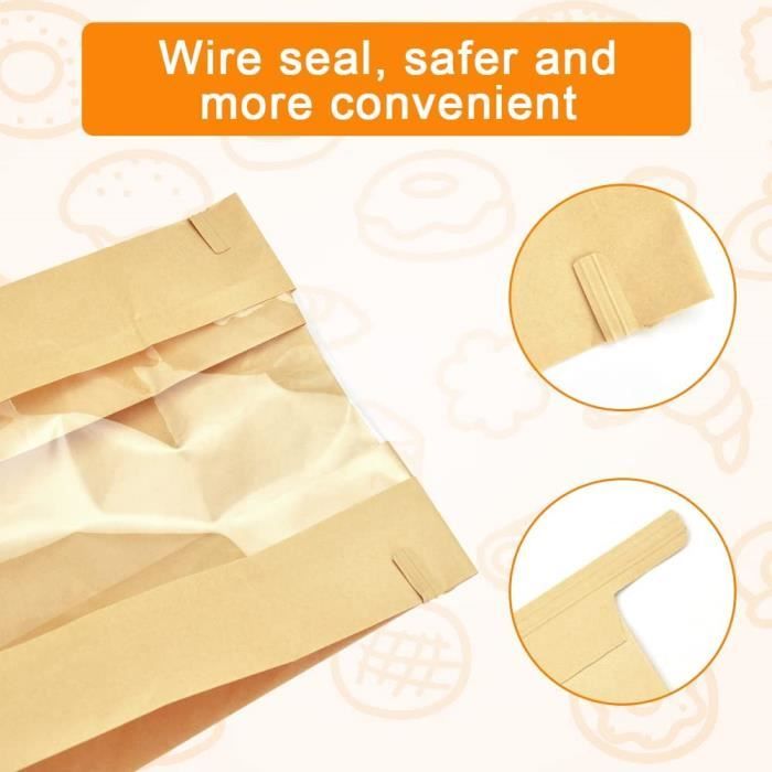 Qiilu Sac à Pain En Papier Kraft Avec Fenêtre Transparente, 50PCS