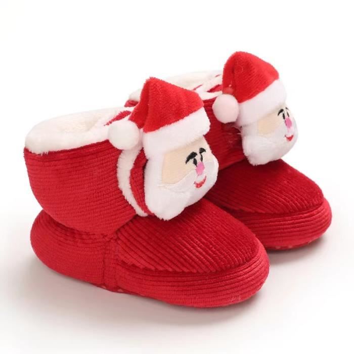Chaussures Premier Pas d'hiver Père Noël pour bébé Fille Bottines de Neige  Chaudes avec à Semelle Souple