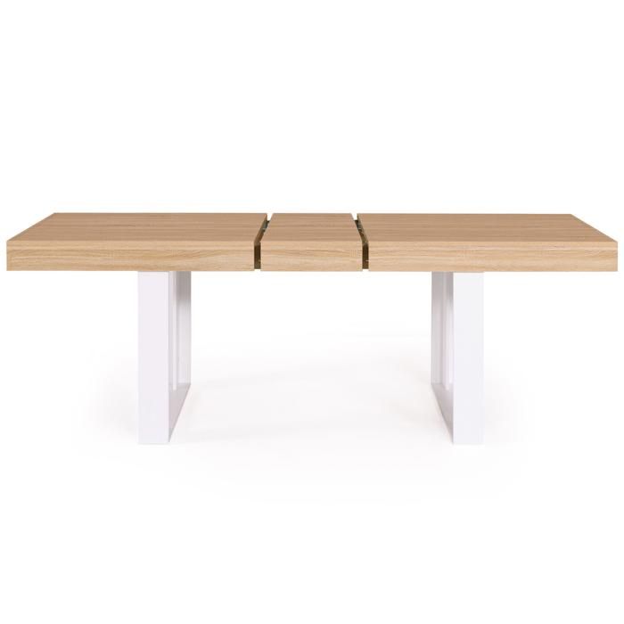 Table à Manger Extensible PHOENIX 160-200 Cm - Bois Et Blanc - 4 à 8 Personnes - Style Industriel