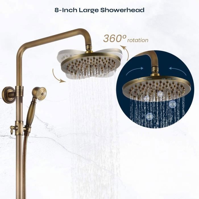 Ensemble Douche Mélangeur Baignoire FD – Tête Ronde 8" – Laiton Antiquité