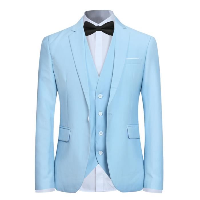 Hommes Costume de Mariage pièces Mode Costume Formel D'affaires slim fit  bleu