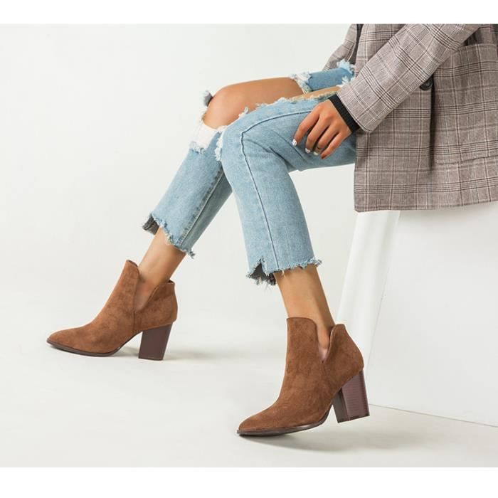 Boots daim hot sale marron femme