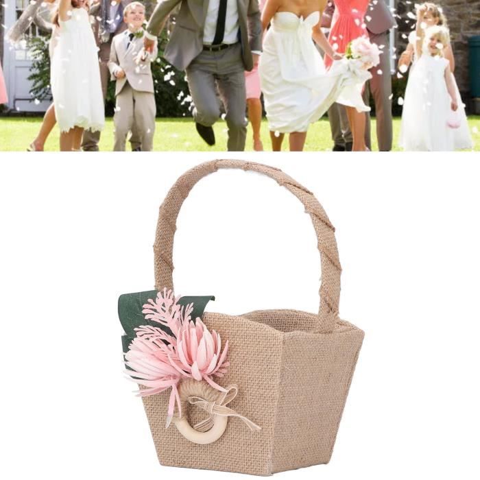 LEMCC Panier De Fleurs Blanc Avec Poignées Plumes Pour Mariage Cérémonie Fête - Décoration Élégante