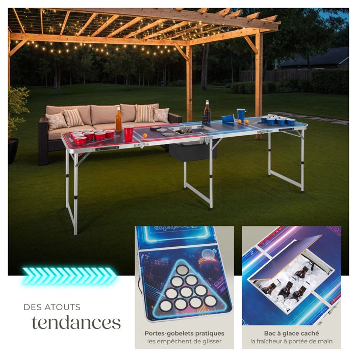 NAIZY Bierpong Tables pour fêtes Beer Pong Table avec 100 tasses (50 rouges et 50 bleues), 5 balles de qualité supérieure réglable en hauteur en aluminium et MDF – Noir 242 x NAIZY Bierpong Tables pour fêtes Beer Pong Table avec 100 tasses (50 rouges et 50 bleues), 5 balles de qualité supérieure réglable en hauteur en aluminium et MDF – Noir 242 x