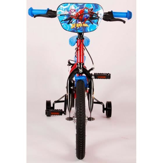 Vélo Enfant 16' équipé de 2 Freins, Plaque Avant décorative, Porte Bidon,  Garde Boue, pneus gonflables + Casque Spiderman Inclus Garçon, Rouge & Bleu  : : Sports et Loisirs