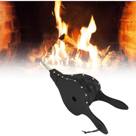 XIT Soufflet De Cheminée En Cuir à bois grande buse en fonte de
